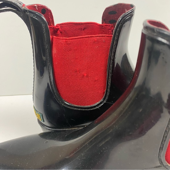 Ralph Lauren Black Red Tally Rubber Short Rain Boots Size 8 - Picture 12 of 14